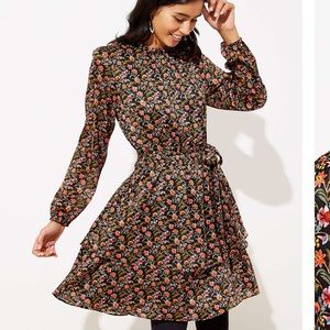 NWT Loft Shimmer Floral Ruffle Flare Dress